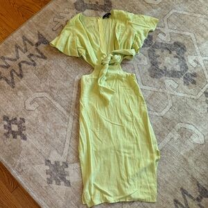 Lulu’s tie front lime green linen like dress